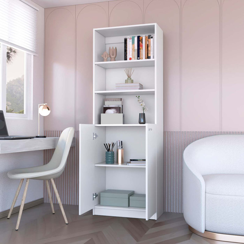 Zachary 2-Door Bookcase With Double-Door Configuration And Open Shelves