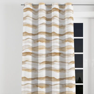 Striped Blackout Curtains - Boho Brown And White Dune Lines Grommet Curtain - 1 Panel
