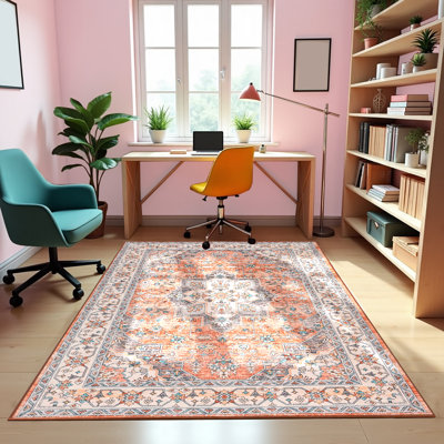 Tapis de style bohème rétro, antidérapant et lavable, à motif floral traditionnel, résistant aux taches, pour la décoration intérieure