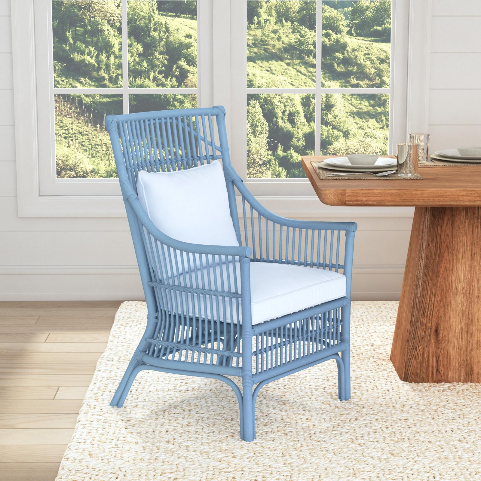 Jamestown Slat Back Rattan Armchair, Blue