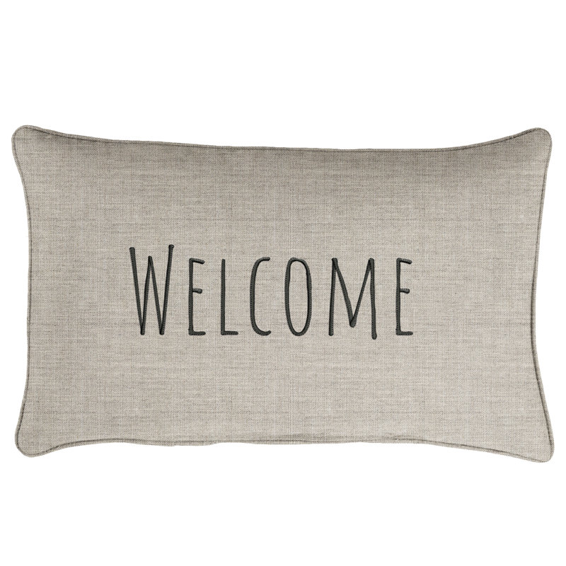 Embroidered Sunbrella® Outdoor Throw Pillow, Gray