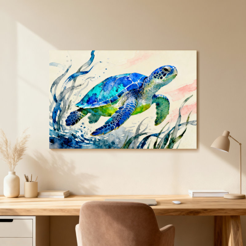 Tortue de mer, H 24 po x l 36 po, Toile tendue, Ne s’applique pas