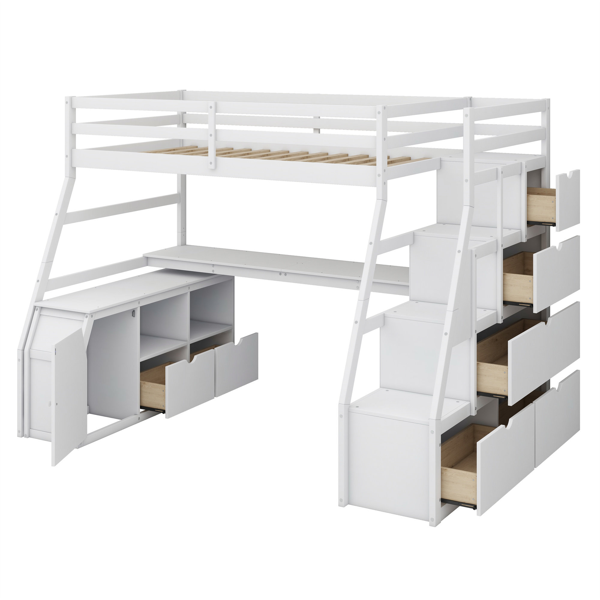 Harriet Bee Loft Bed With 7 Drawers 2 Shelves And Desk | Wayfair