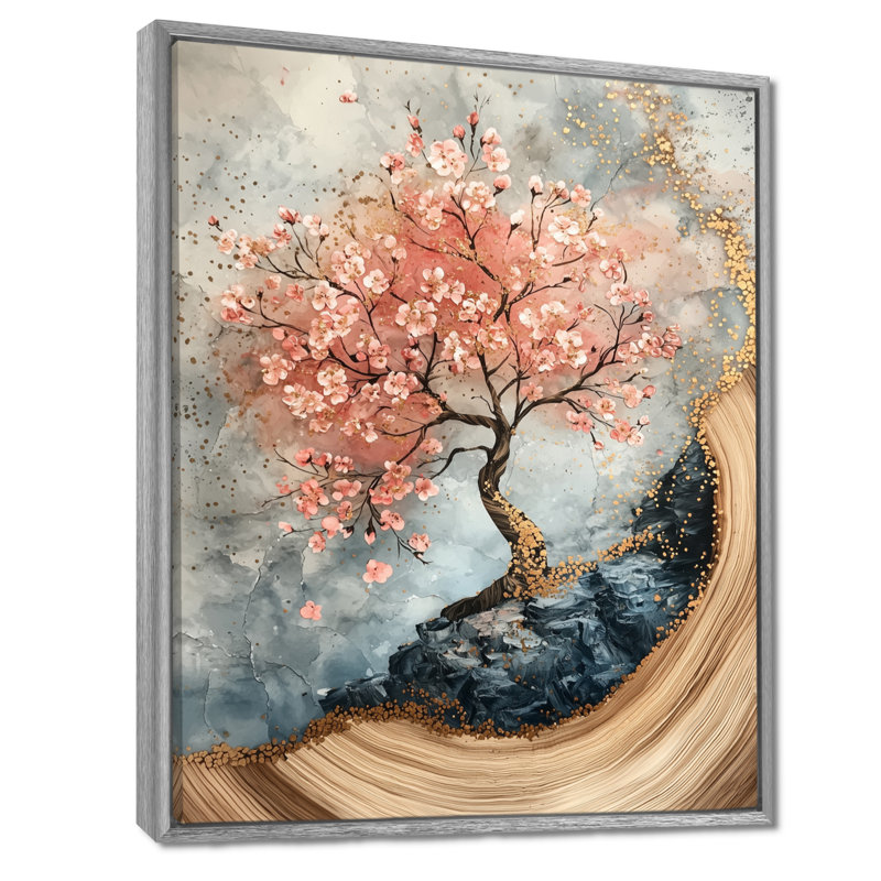 Cherry Blossom Tree Dreams Of Hanami I - Art mural sur toile Cherry Blossom, Argent argent, H 32 po x l 24 po