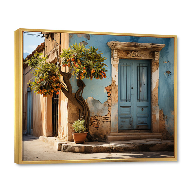 " Cuban Blue Door ", 30" H x 40" W x 1.5" D, Gold Floater Framed