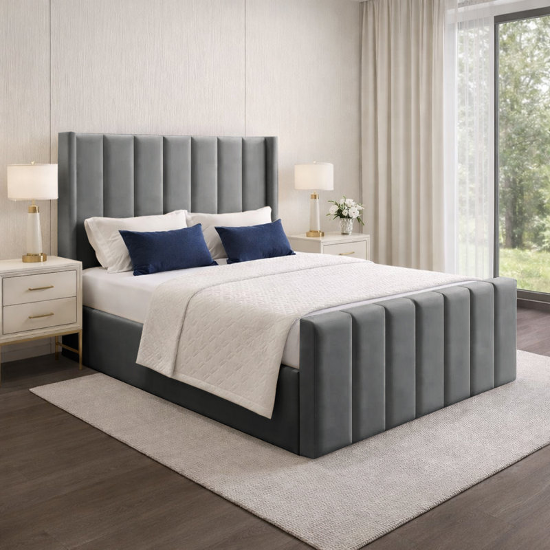Premium Wingback Storage Bed Frame, Grey, Double (4'6)