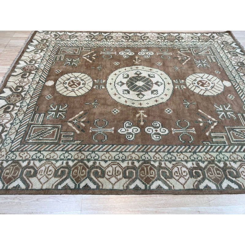 Brown Hand-Knotted Wool Triple Medallion Classic Traditional Modern Contemporary Carpet Rug, 10' x 14'