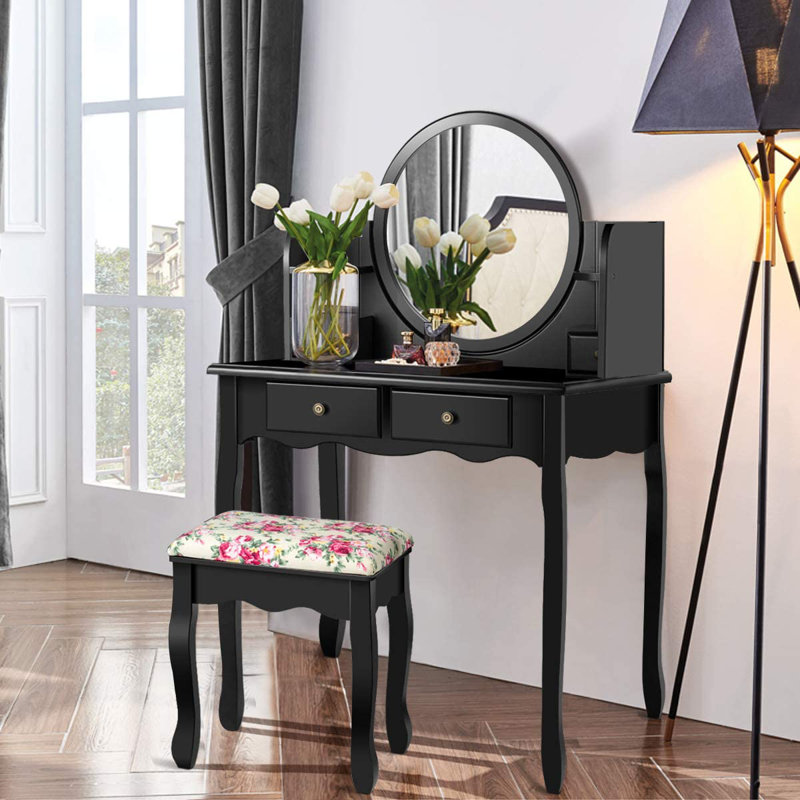 Cann Dressing Table with Mirror, Black