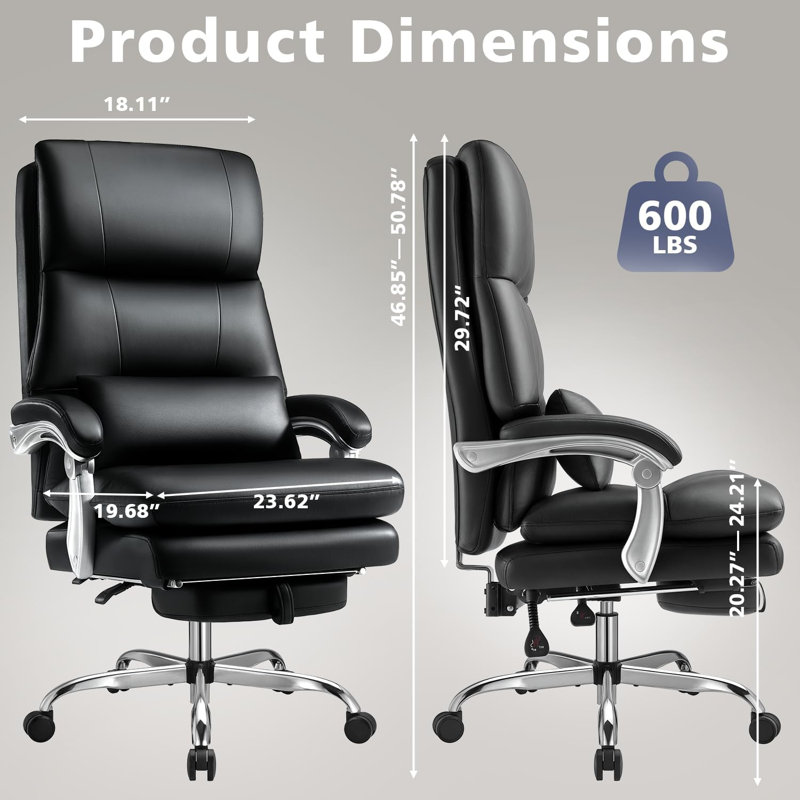 Big and Tall Office Chair with Foot Rest 600lbs, Heavy Duty Executive Office Chair for Heavy People,Comfortable High Back Leather Desk Chair with Thickened Seat Cushions and Backrests
