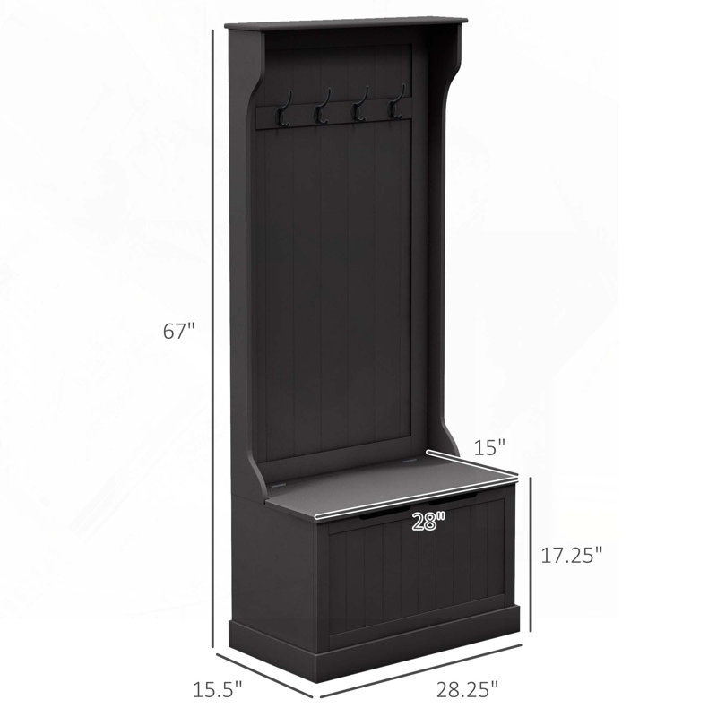 Hall Tree with Storage Bench, Coat Rack with 4 Hooks and Shoe Storage