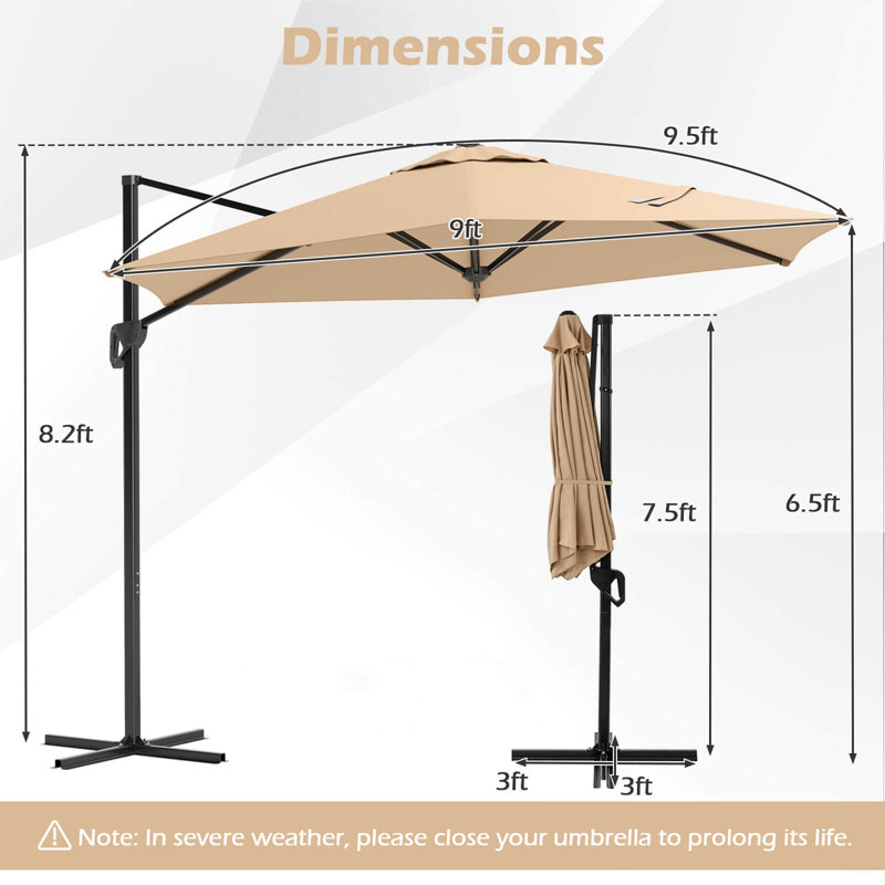 Parasol de patio en porte-à-faux 9 pi avec auvent de protection contre le soleil, Beige