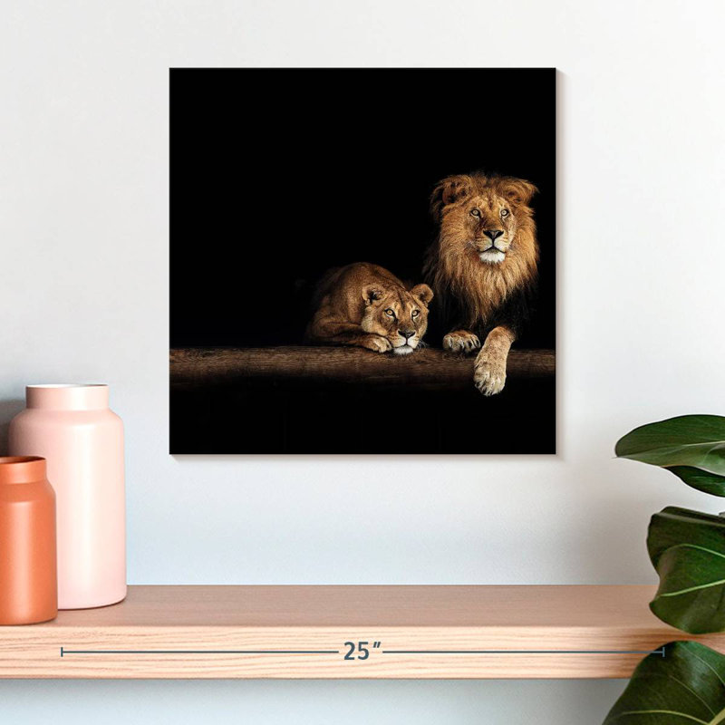 Crowle lion et lionne, H 16 po x l 16 po