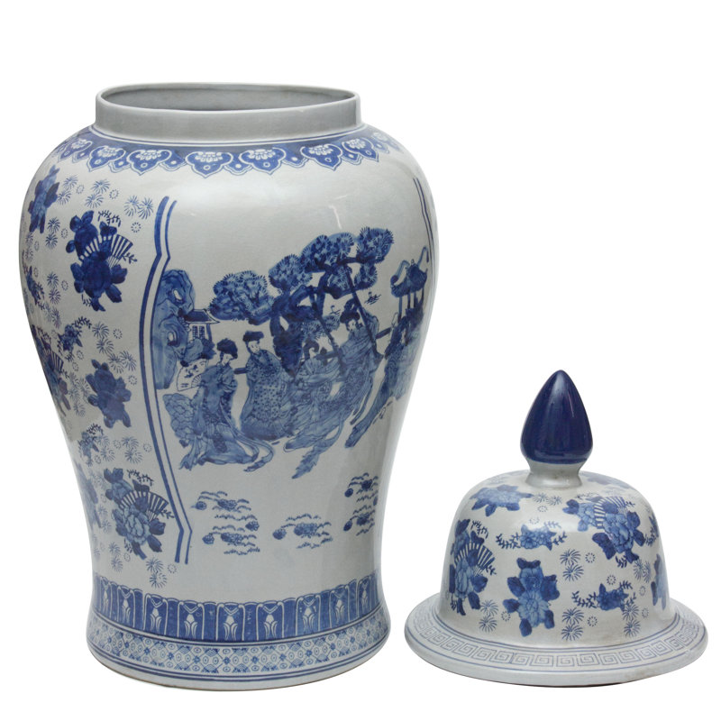 Timeless Chinese Temple Jar, Blue Ladies, 32"