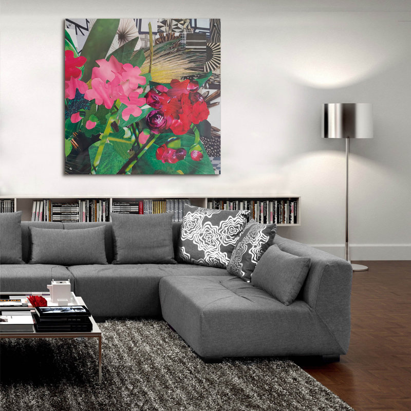 Art mural en verre acrylique 36 po x 36 po «Poolside Geraniums 2» par Coco Good