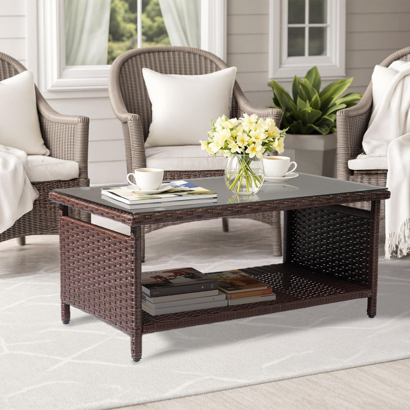 Rectangular Glass Outdoor Coffee Table , 35.43 " W 19.69 " D