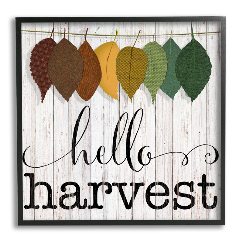 «Hello Harvest Greeting Autumn Leaves Foliage Illustration» par CAD Designs - Art textuel, H 12 po x l 12 po