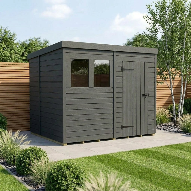 Total Sheds 8ft x 6ft Composite Pent Garden Shed - Single Door - With Windows - EPDM Rubber Roof - UK Manufactured