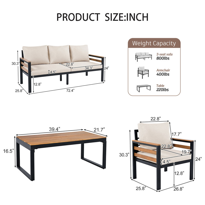 Ensemble de conversation modulaire d'extérieur 4 pièces 4 pièces, Beige