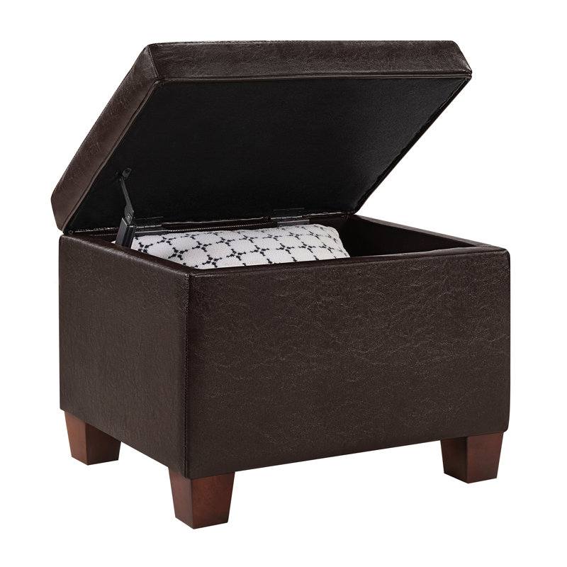 Repose-pieds de rangement rectangulaire en cuir de 21,50 po Akifa, Cuir Akifa espresso végétalien