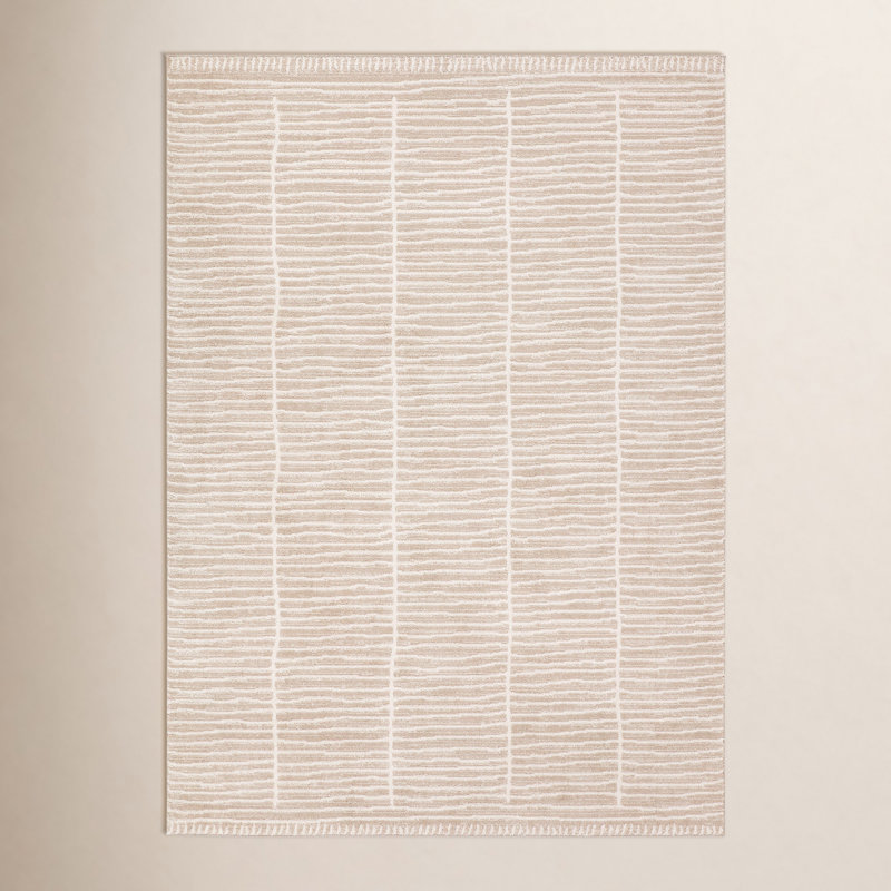 Vibe by Union Rustic Loehrke Powerloomed Stripes Tan/Taupe Area Rug, Runner 2'6" x 8'