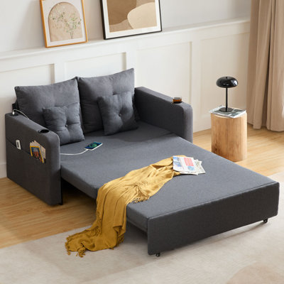 Canapé-lit à accoudoir carré convertible 56 po 3 en 1 pour canapé-lit de salon avec porte-gobelets et port USB