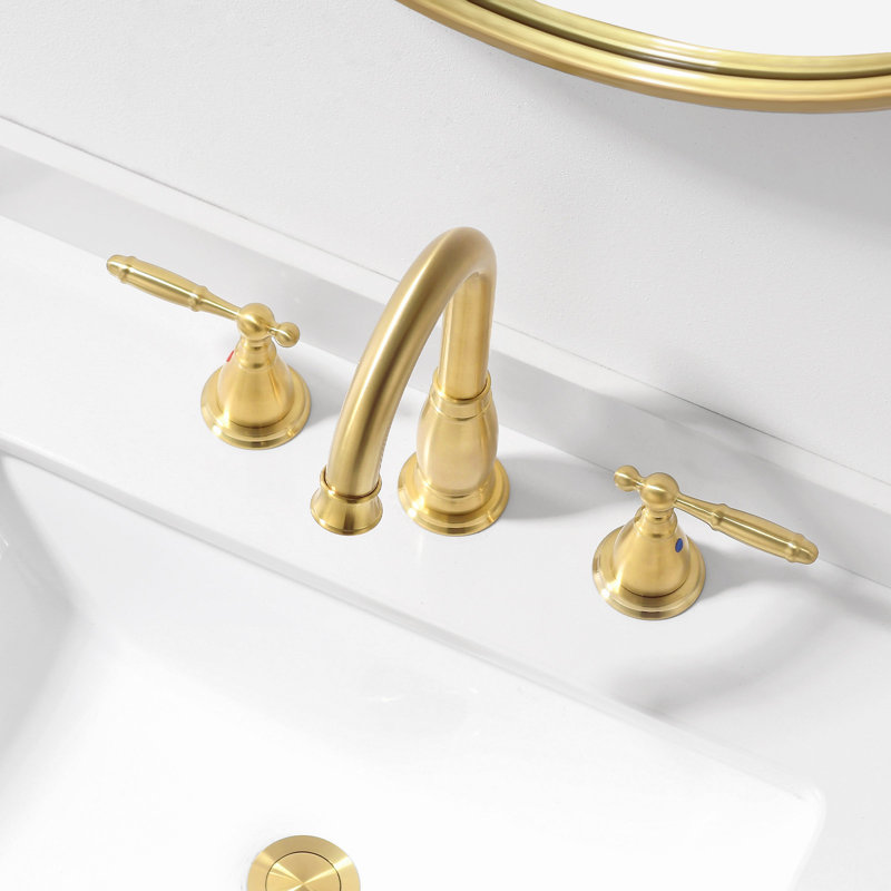 Widespread 2-handle Bathroom Faucet with Drain Assembly, Brushed Gold