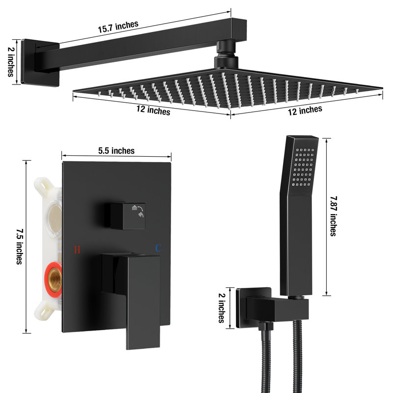 12 in.shower faucet, Matte Black