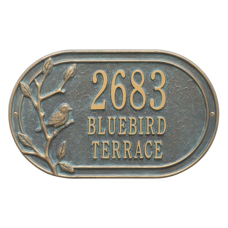 Plaque d'adresse murale sur 3 lignes Woodridge, Bronze, vert-de-gris, Oui