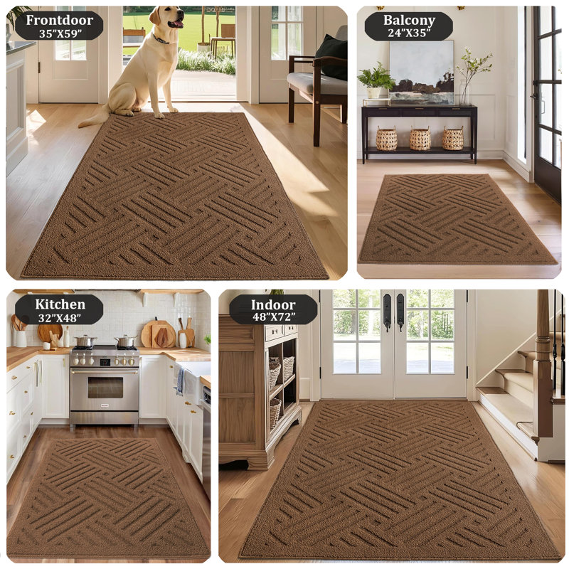 Tapis d'entrée antidérapant pour salle de bain Wardlaw, L 32 po x L 48 po, Brun