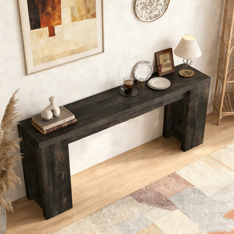 Farmhouse Wood Sofa Table Entryway Table, Black