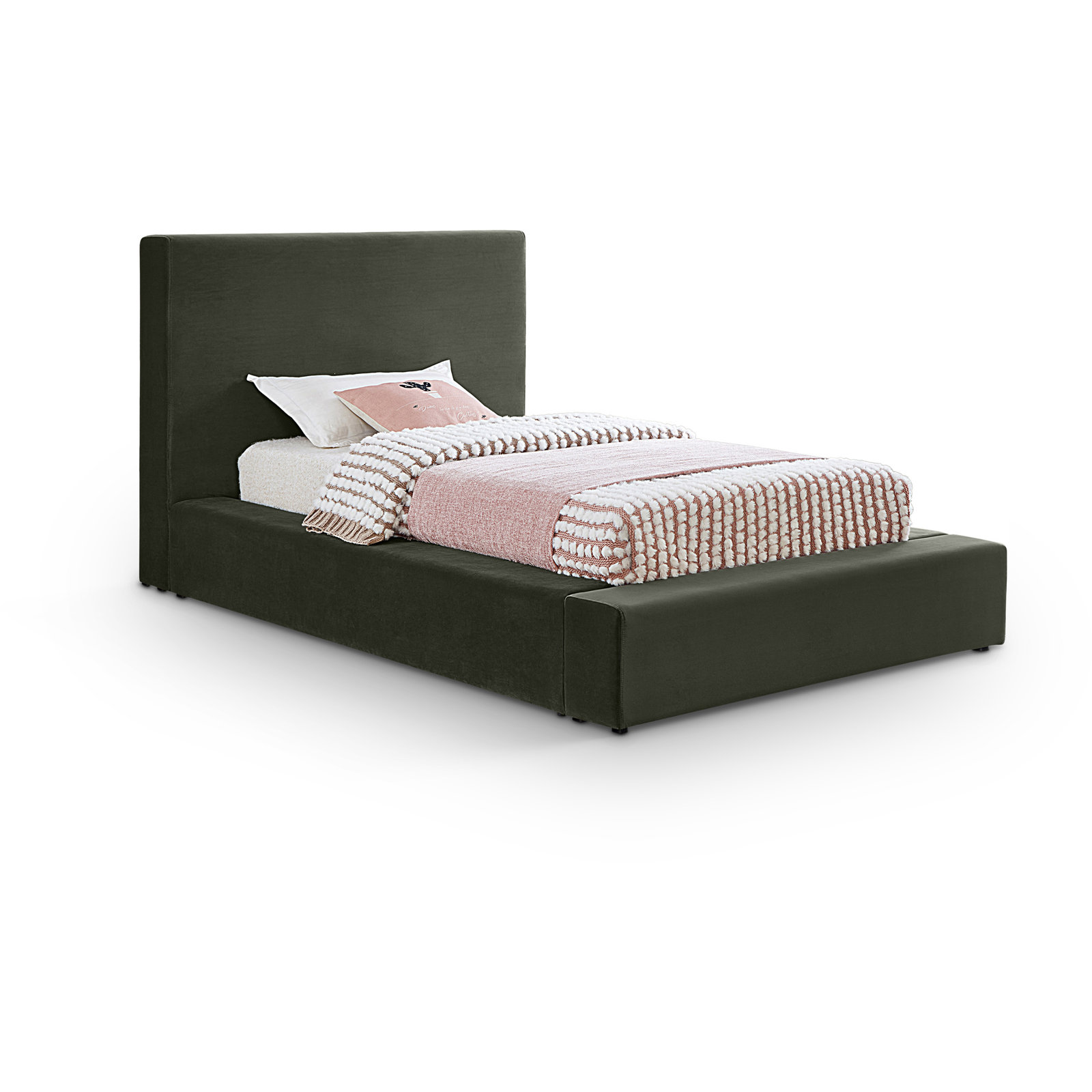 Ishia Velvet Upholstered Bed, Twin, Green Velvet