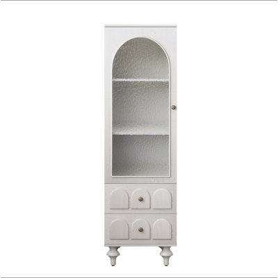 Grande armoire de rangement avec porte en verre trempé, deux tiroirs et tablette réglable pour une organisation polyvalente et élégante