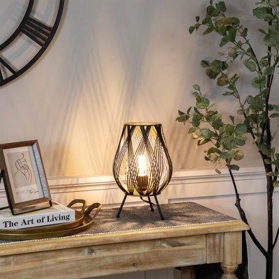 Cage-Style Iron Table Lamp - 12" - Black