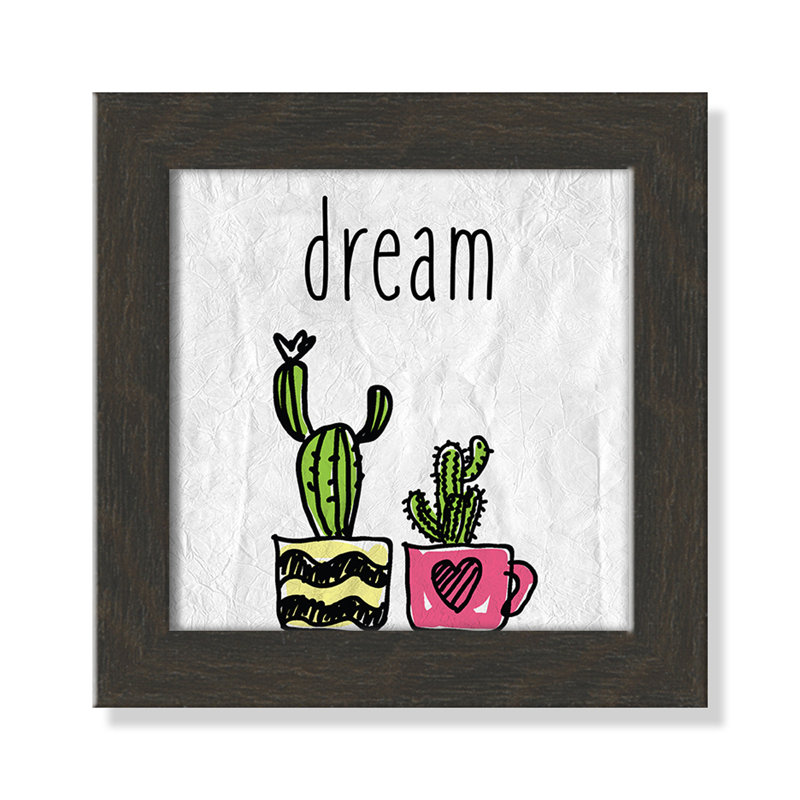 «Cacti A», art encadré, H 8 po x l 8 po x P 0,6 po, Cadre plat à grain de bois noir