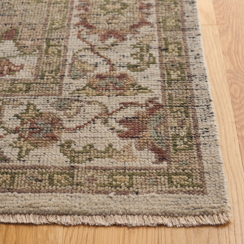 Oriental Hand-Knotted Wool Ivory / Ivory Area Rug, Rectangle 6' x 9'