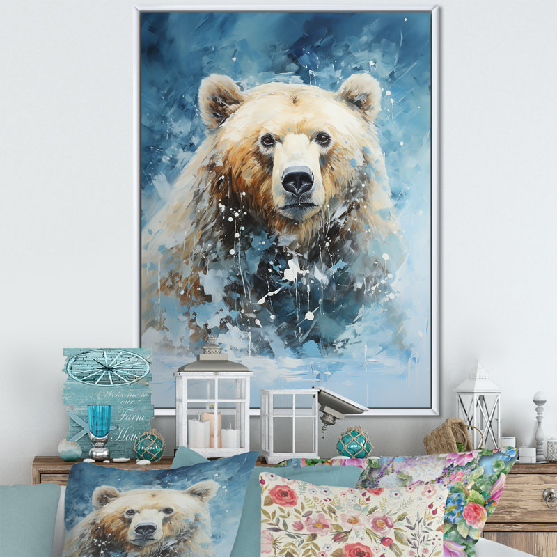 Abstrait ours en mouvement I - ours, impression d'art mural_106886, Cadre flottant blanc, H 32 po x l 24 po x P 1 po