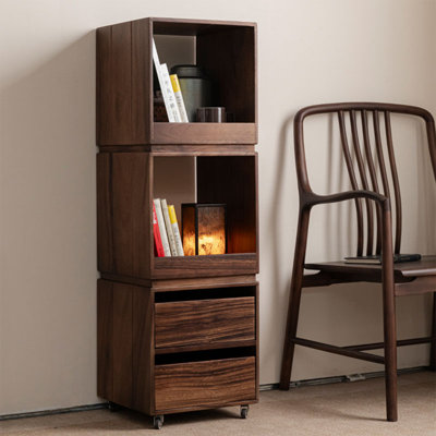 Modern Minimalist Walnut Drawer-Style Storage Bookcase