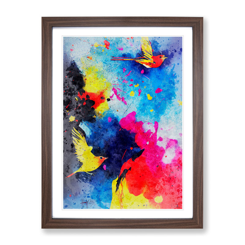 Bird Splash No.3 - Single Picture Frame Painting, 34cm H x 25cm W x 2cm D, Walnut