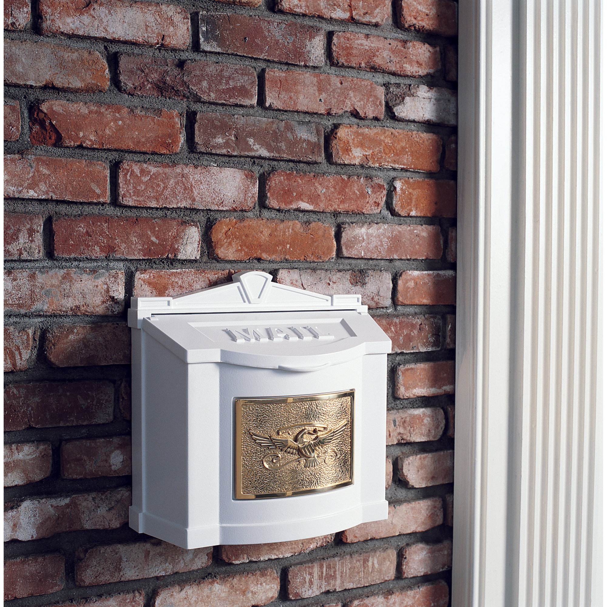 Wallmount Mailbox with Brass Accent, White