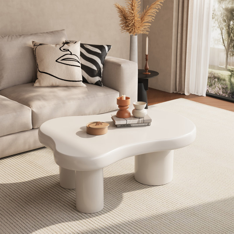 Cloud-Shaped Wooden Cloud Coffee Table for Living Room – 39" & 49" Modern Free-Form Design with 3 Legs and Soft-Matte, Subtle-Sheen Tabletop