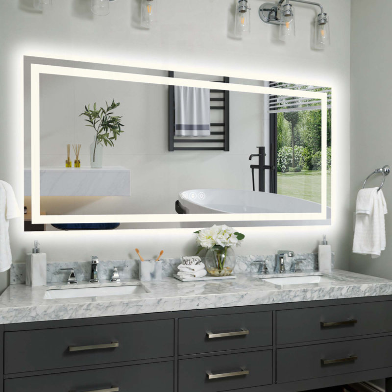 Frameless Dimmable LED Bathroom Mirror – 3 Color Temperatures, Anti-Fog, UL-Certified 5mm Tempered Glass, 28" x 60"