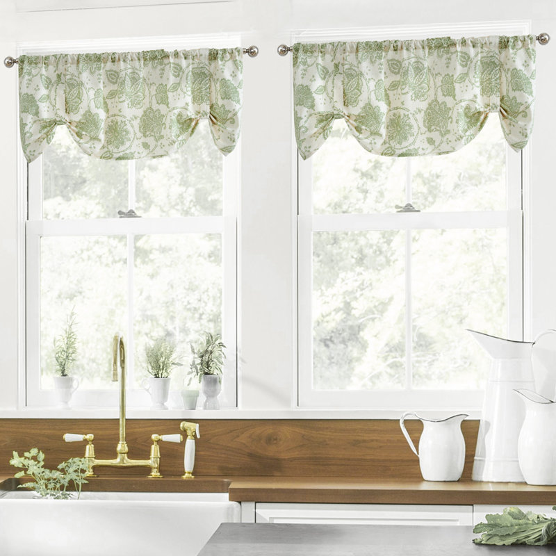 Habillage de rideau en lin avec cantonnière, 50"*20", Vert clair sur fond beige