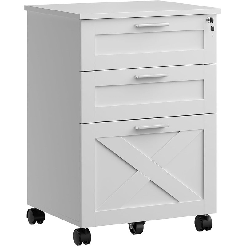3-Drawer Mobile File Cabinet with Lock, Wood Under-Desk Filing Cabinet for Home Office, Organizer for Letter, A4 & Legal Documents