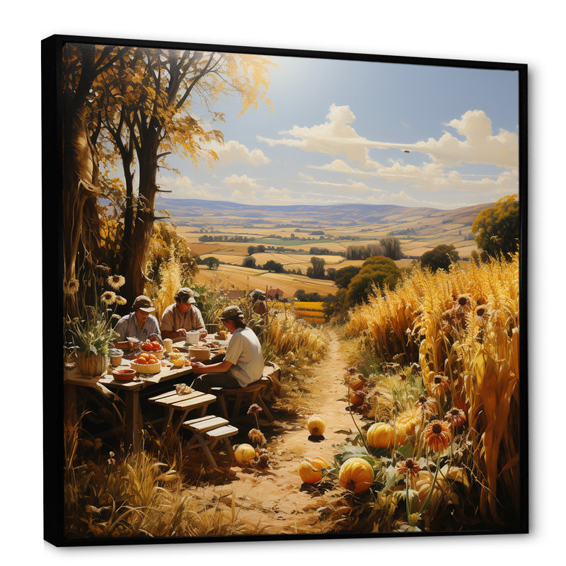 Récolte de pique-nique de récolte sur toile, Cadre flottant noir, H 36 po x l 36 po x P 1,5 po