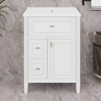 Meuble-lavabo 24 po avec lavabo, meubles-lavabos avec lavabo, 1 tiroir rabattable, 2 tiroirs et tablette réglable