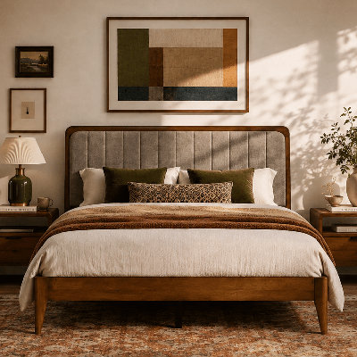 Base de lit pour grand lit en tissu d'ameublement Bethelmie