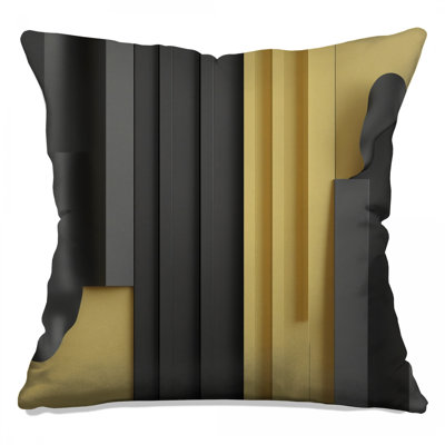 Black Yellow Abstract Double Sided Throw Pillows