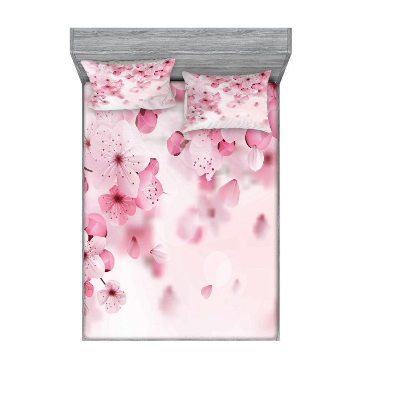 Microfiber Floral Sheet Set, Full/Double Sheet Set with Fitted Sheet, Rotic Apple Flower