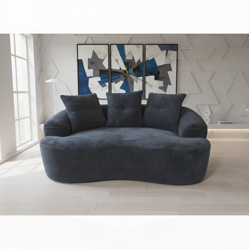 Causeuse courbée avec coussins à ressorts ensachés pour siège moelleux, petit canapé avec 3 coussins décoratifs