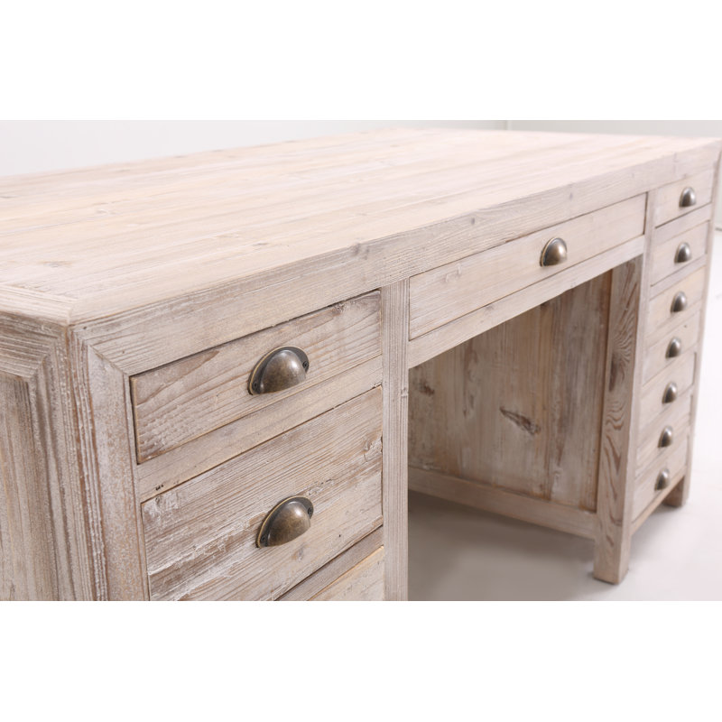 Bureau en bois massif Aahil, Pin blanchi